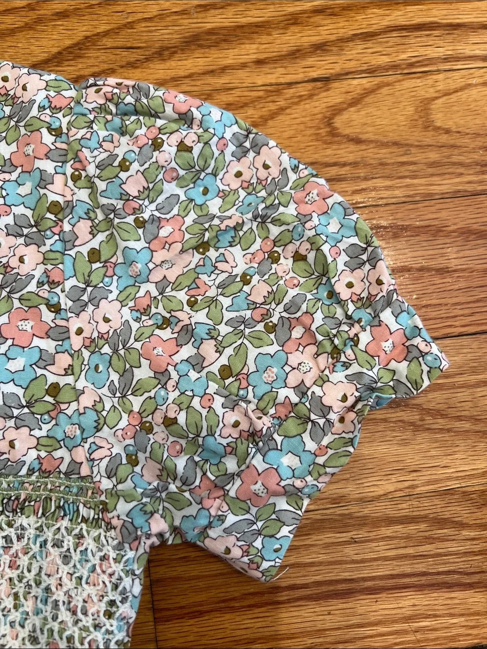 100% Cotton Liberty Print Spring Floral Pattern Dress with Shirring & Embroidery